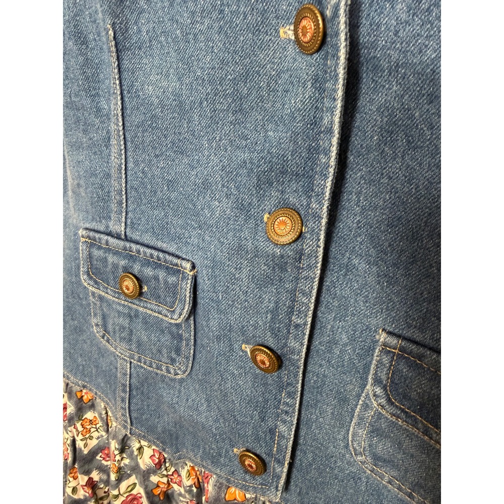 Vintage Denim Floral Dress Vest Retro 90s Y2K Womens Size Large‎ Festival Summer - Picture 7 of 7